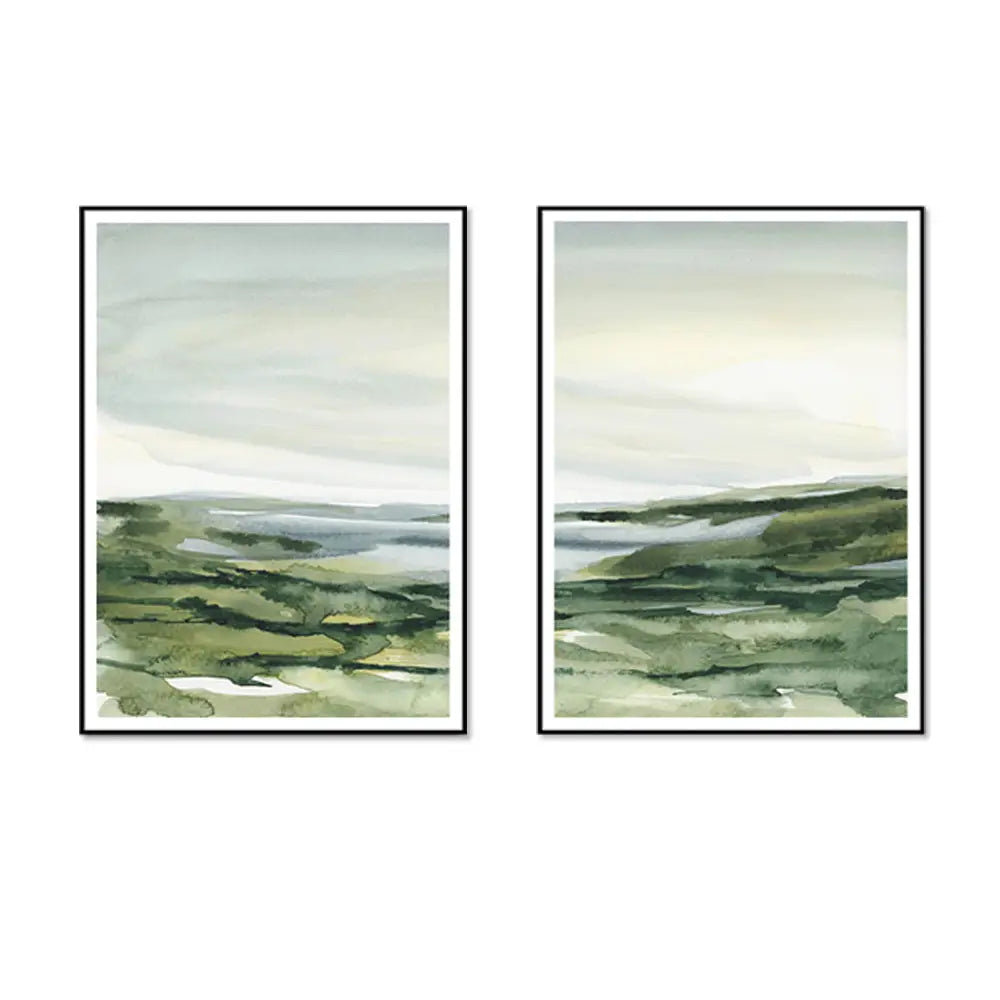 Wall Art 40cmx60cm Watercolor landscape 2 Sets Black Frame Canvas - Home & Garden > Wall Art