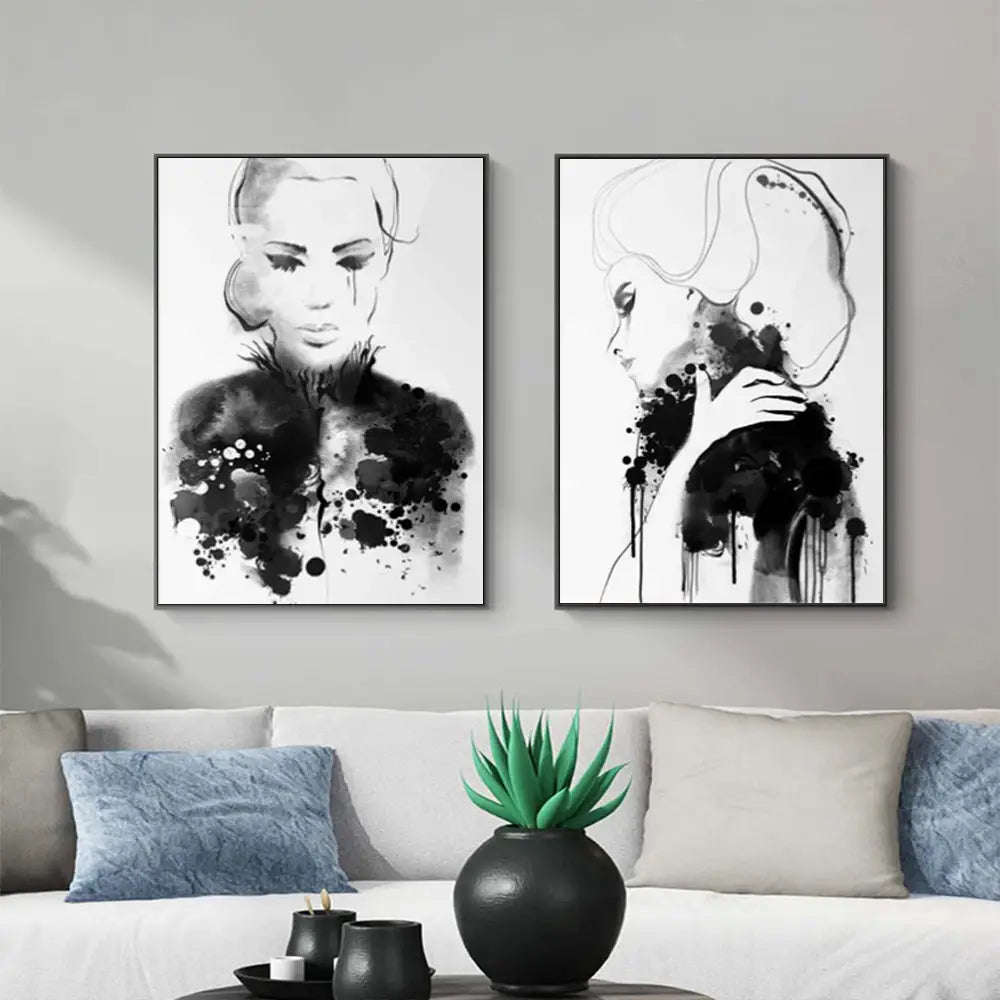 Wall Art 40cmx60cm Watercolor Sketch 2 Sets Black Frame Canvas - Home & Garden > Wall Art