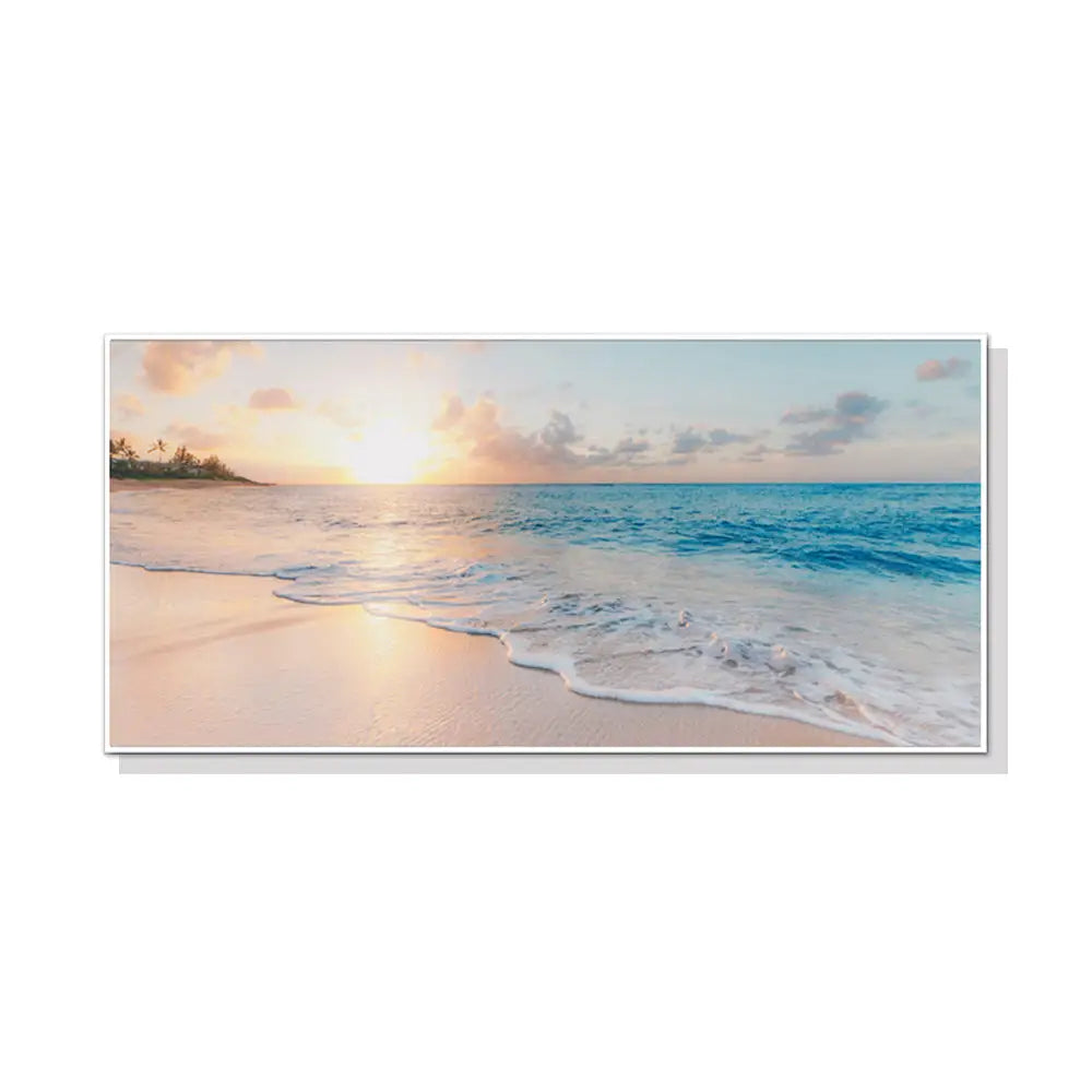 Wall Art 40cmx80cm Ocean and Beach White Frame Canvas - Home & Garden > Wall Art