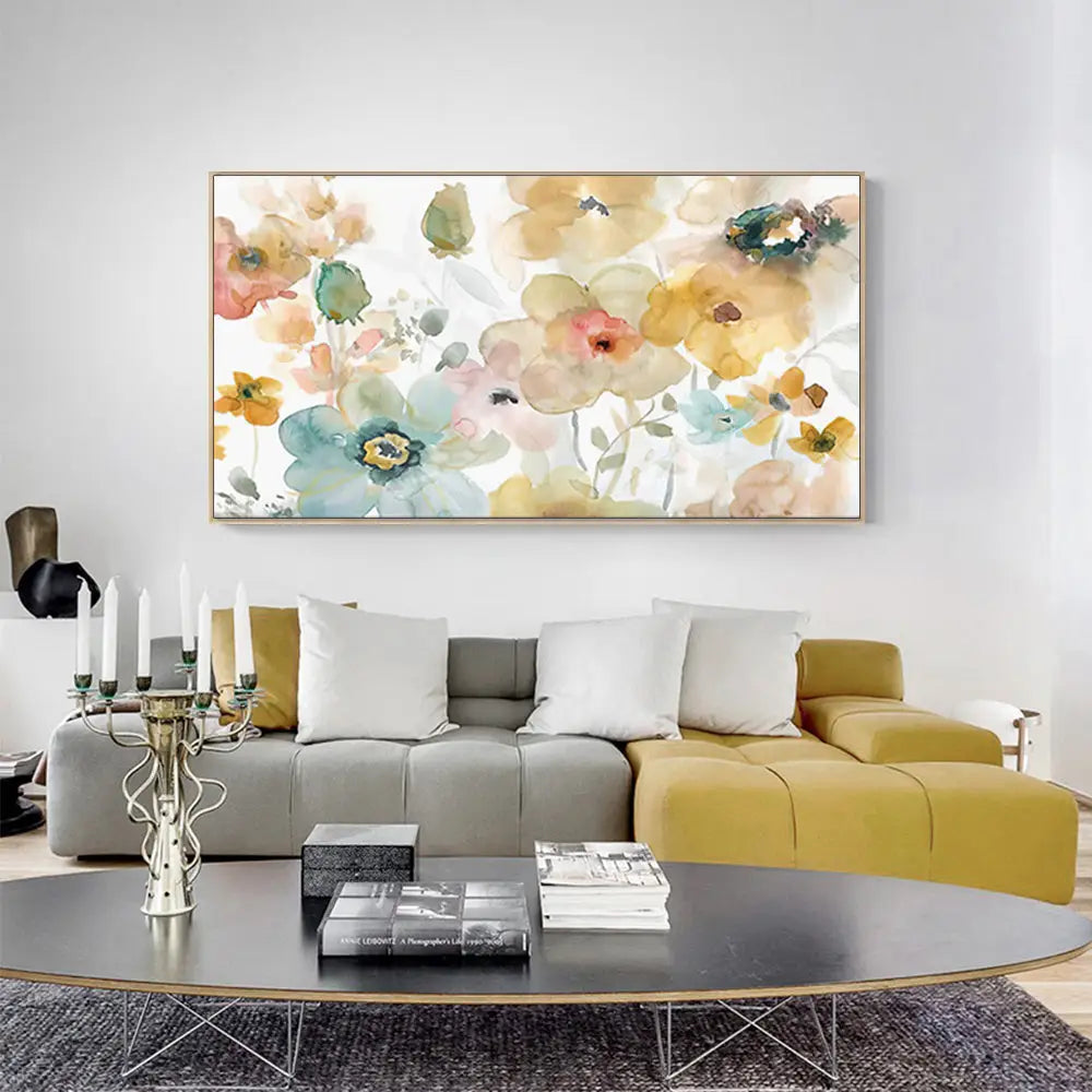 Wall Art 50cmx100cm Floral Watercolor Style Wood Frame Canvas - Home & Garden > Wall Art