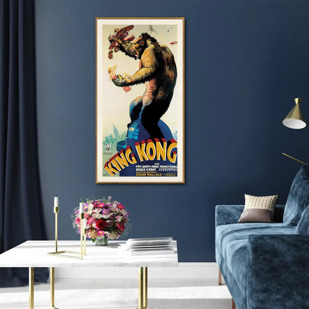 Wall Art 50cmx100cm King Kong 1933 Gold Frame Canvas - Home & Garden > Wall Art