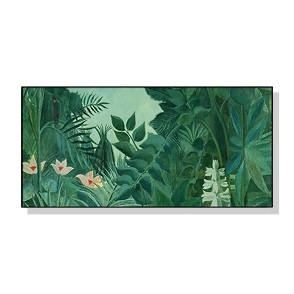 Wall Art 50cmx100cm The Equatorial Jungle Green Forest By Henri Rousseau Black Frame Canvas - Home & Garden > Wall Art