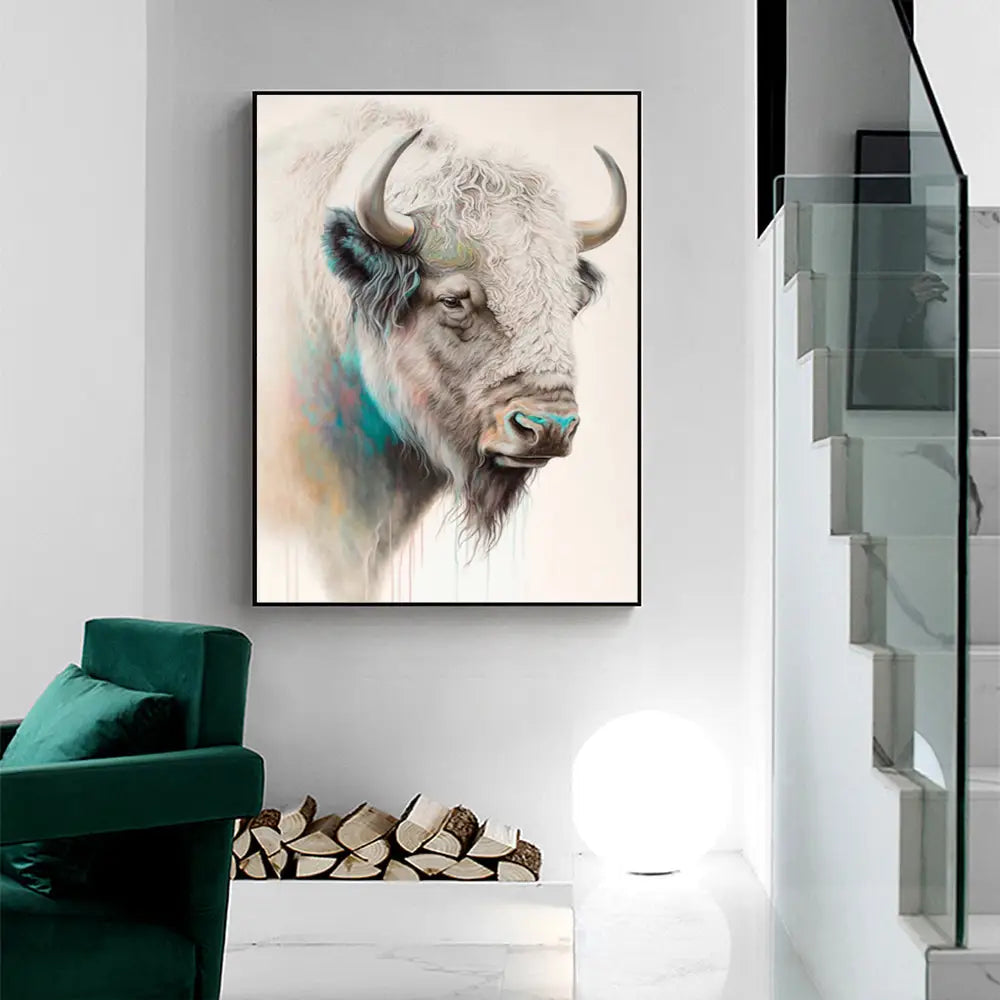 Wall Art 50cmx70cm Great White Buffalo Black Frame Canvas - Home & Garden > Wall Art