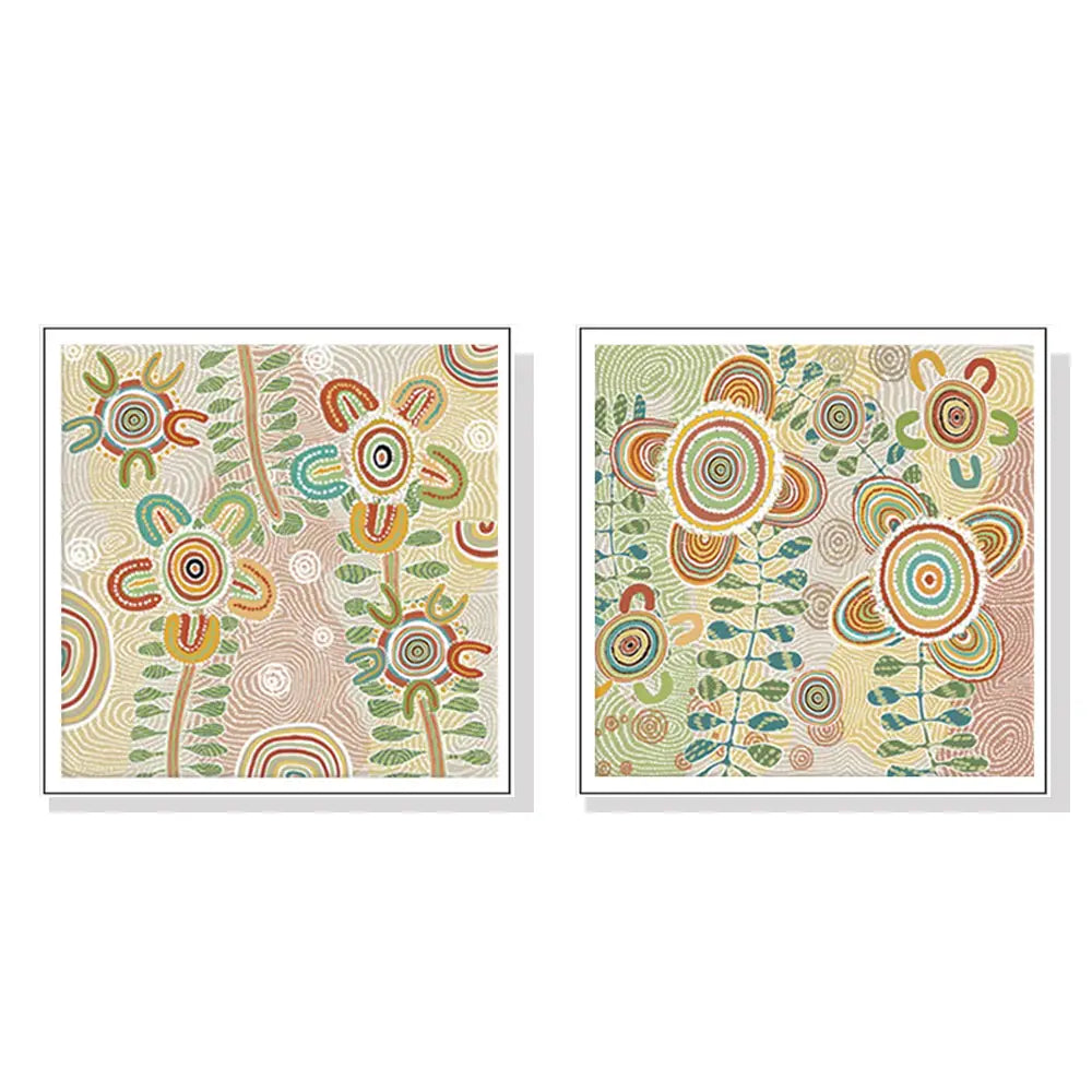 Wall Art 60cmx60cm Lovely Pattern 2 Sets White Frame Canvas - Home & Garden > Wall Art