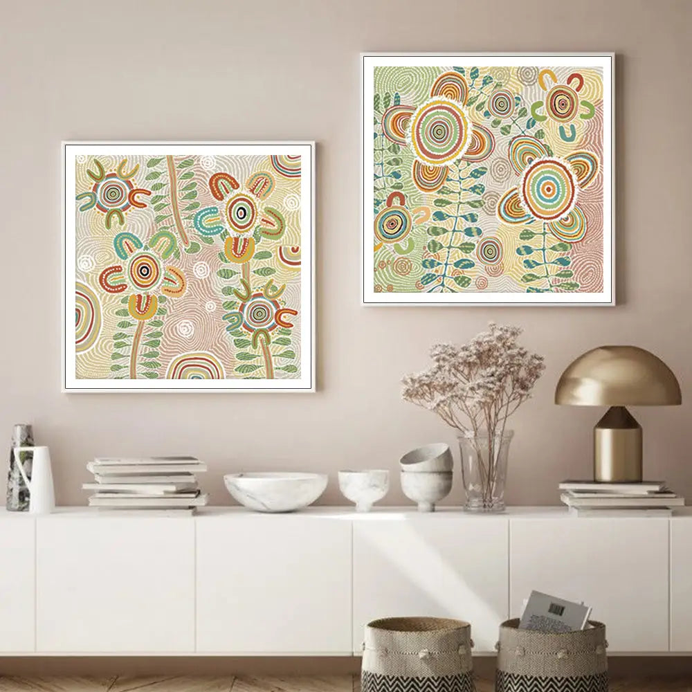 Wall Art 60cmx60cm Lovely Pattern 2 Sets White Frame Canvas - Home & Garden > Wall Art
