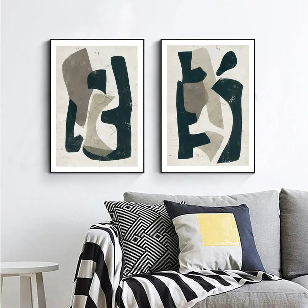 Wall Art 60cmx90cm Abstract Puzzle 2 Sets Black Frame Canvas - Home & Garden > Wall Art