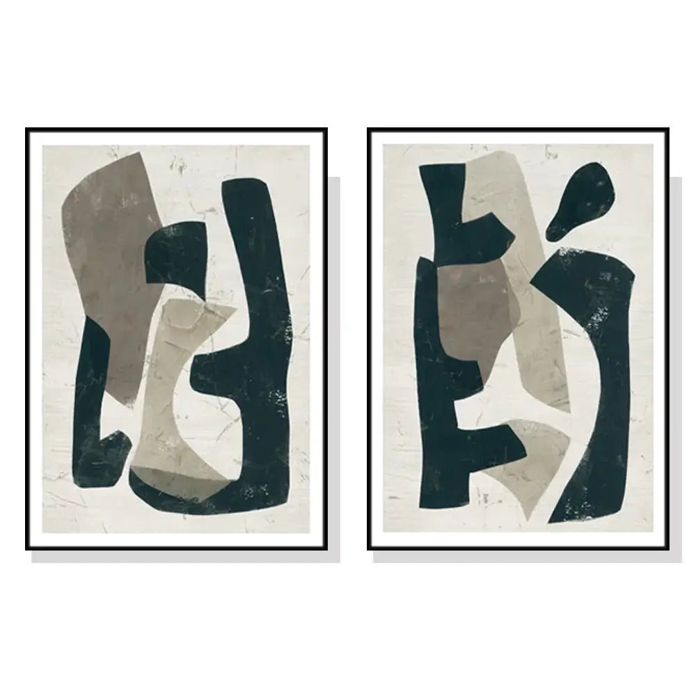 Wall Art 60cmx90cm Abstract Puzzle 2 Sets Black Frame Canvas - Home & Garden > Wall Art