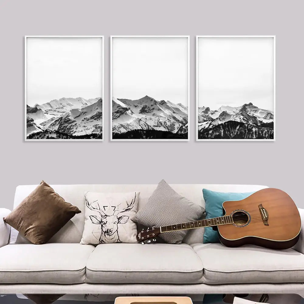 Wall Art 60cmx90cm Black White Mountain 3 Sets White Frame Canvas - Home & Garden > Wall Art