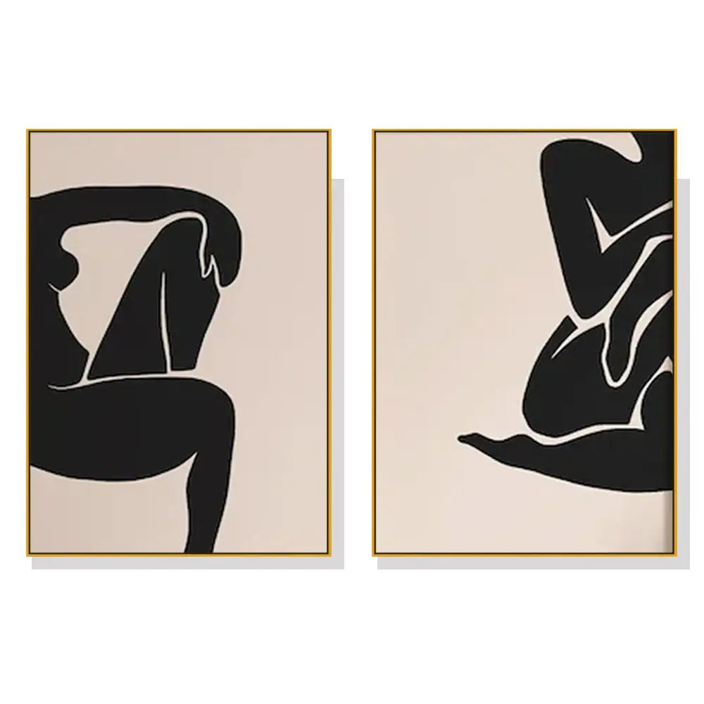 Wall Art 60cmx90cm Female Figure 2 Sets Gold Frame Canvas - Home & Garden > Wall Art