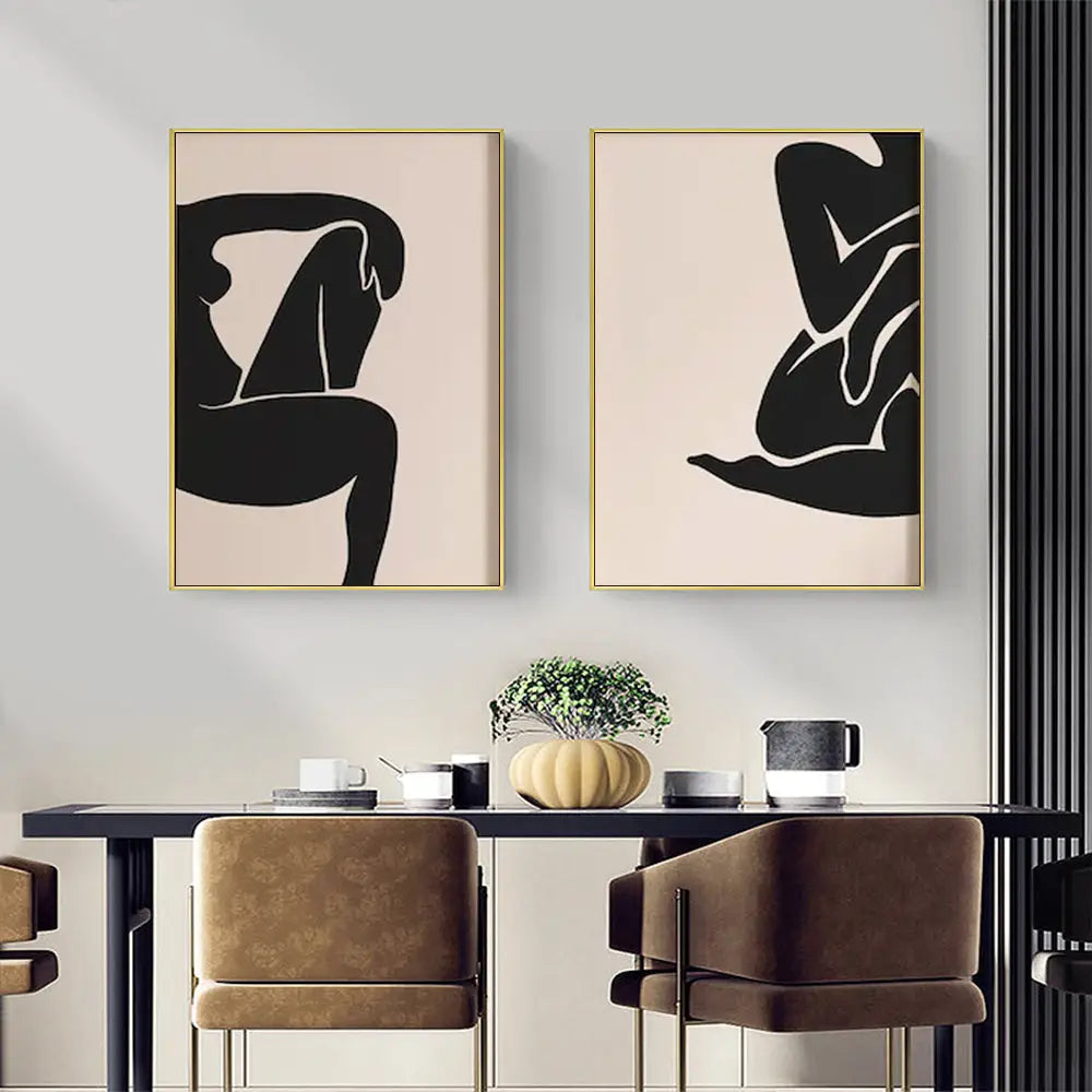 Wall Art 60cmx90cm Female Figure 2 Sets Gold Frame Canvas - Home & Garden > Wall Art