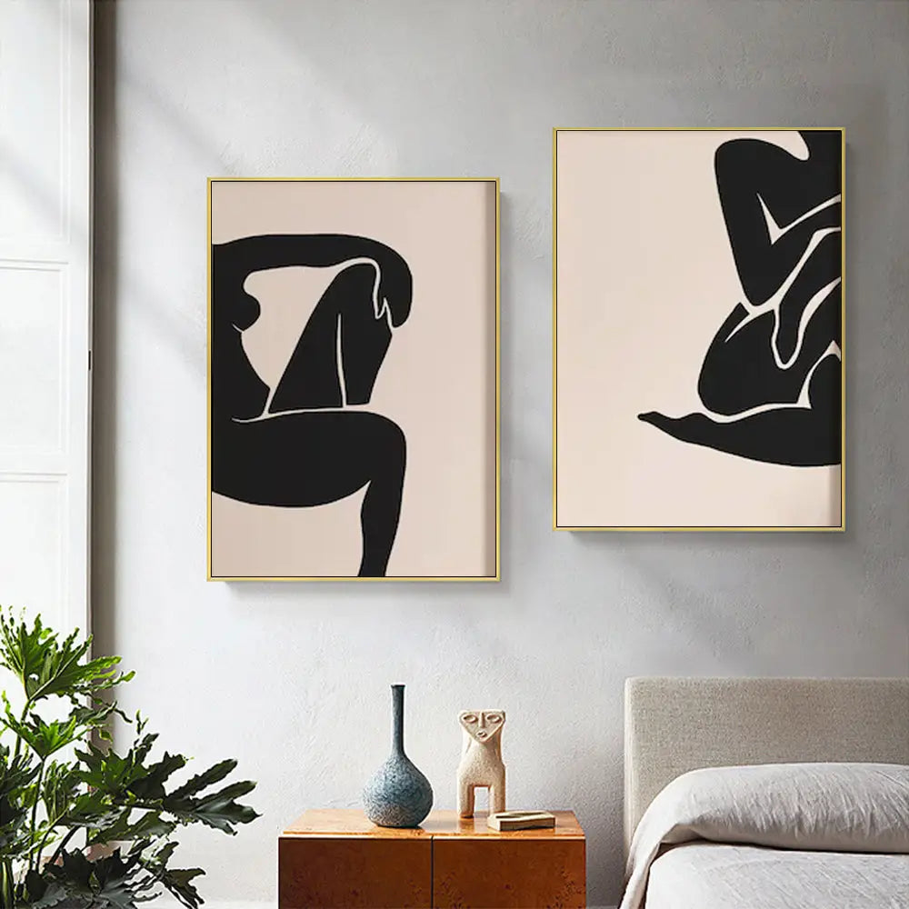 Wall Art 60cmx90cm Female Figure 2 Sets Gold Frame Canvas - Home & Garden > Wall Art