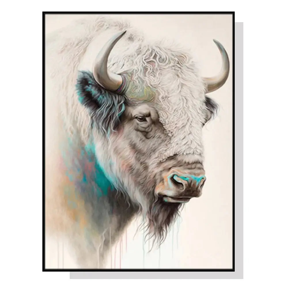 Wall Art 60cmx90cm Great White Buffalo Black Frame Canvas - Home & Garden > Wall Art