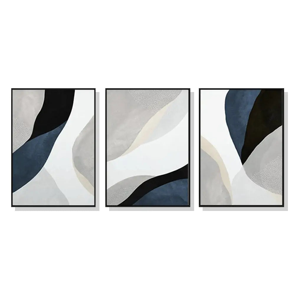 Wall Art 70cmx100cm Abstract Navy Blue 3 Sets Black Frame Canvas - Home & Garden > Wall Art