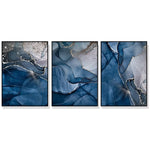 Wall Art 70cmx100cm Blue Gold Marble 3 Sets Black Frame Canvas - Home & Garden > Wall Art
