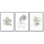 Wall Art 70cmx100cm Botanical Line Girl 3 Sets Black Frame Canvas - Home & Garden > Wall Art