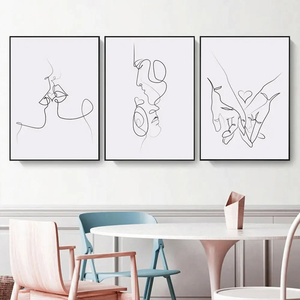 Wall Art 70cmx100cm Couples 3 Sets Black Frame Canvas - Home & Garden > Wall Art