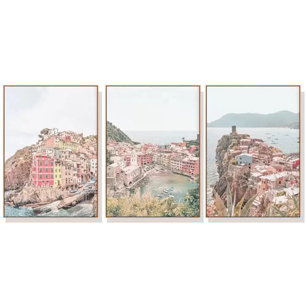 Wall Art 70cmx100cm Italy Cinque Terre 3 Sets Wood Frame Canvas - Home & Garden > Wall Art