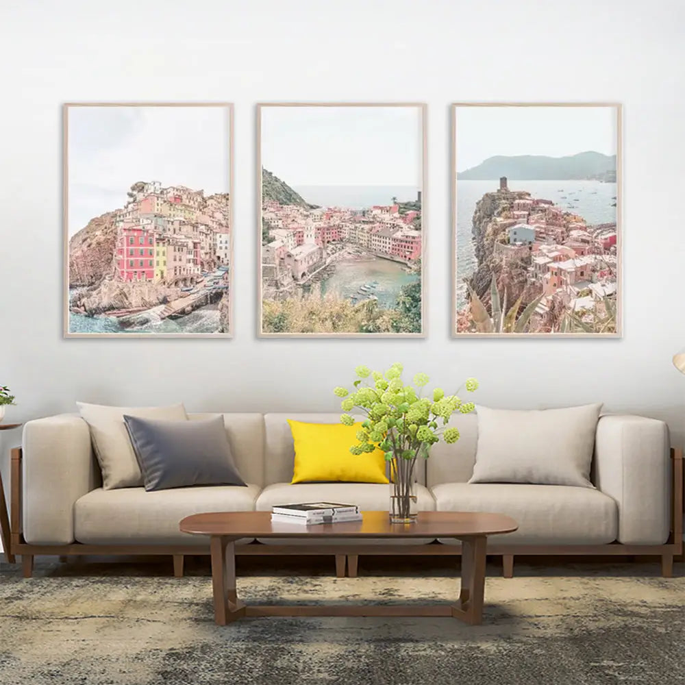 Wall Art 70cmx100cm Italy Cinque Terre 3 Sets Wood Frame Canvas - Home & Garden > Wall Art