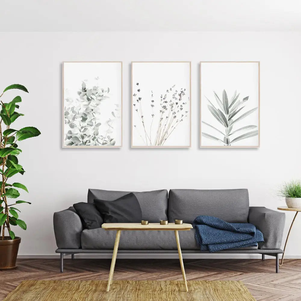 Wall Art 70cmx100cm Lavender Eucalyptus 3 Sets Wood Frame Canvas - Home & Garden > Wall Art