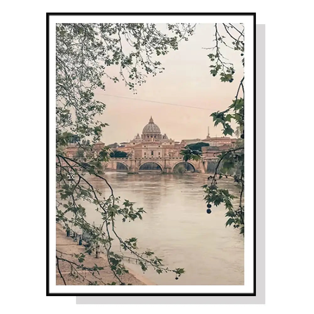 Wall Art 70cmx100cm Rome City Black Frame Canvas - Home & Garden > Wall Art