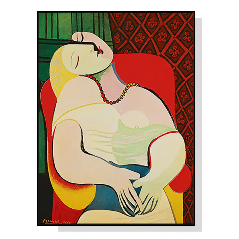 Wall Art 70cmx100cm The dream by Pablo Picasso Gold Frame Canvas - Home & Garden > Wall Art