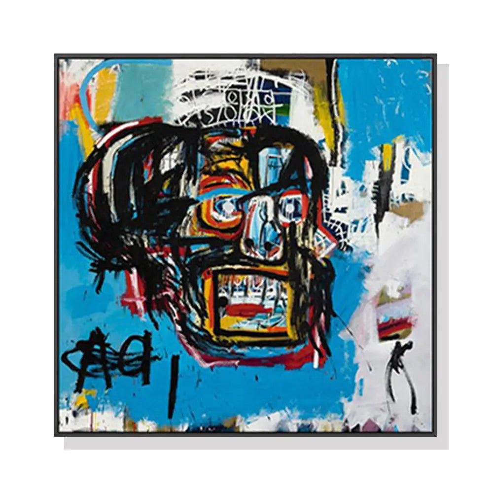 Wall Art 70cmx70cm Blue Head By Basquiat Black Frame Canvas - Home & Garden > Wall Art