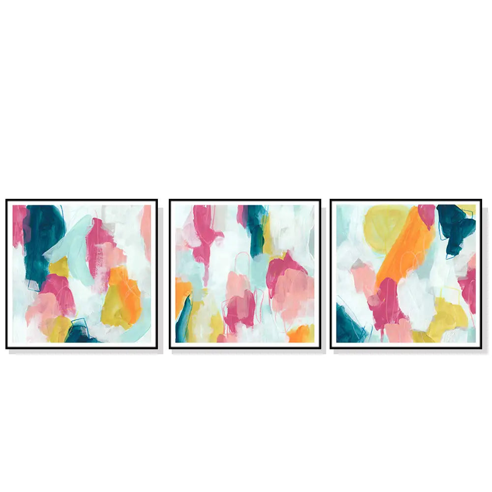 Wall Art 70cmx70cm Colourful 3 Sets Black Frame Canvas - Home & Garden > Wall Art
