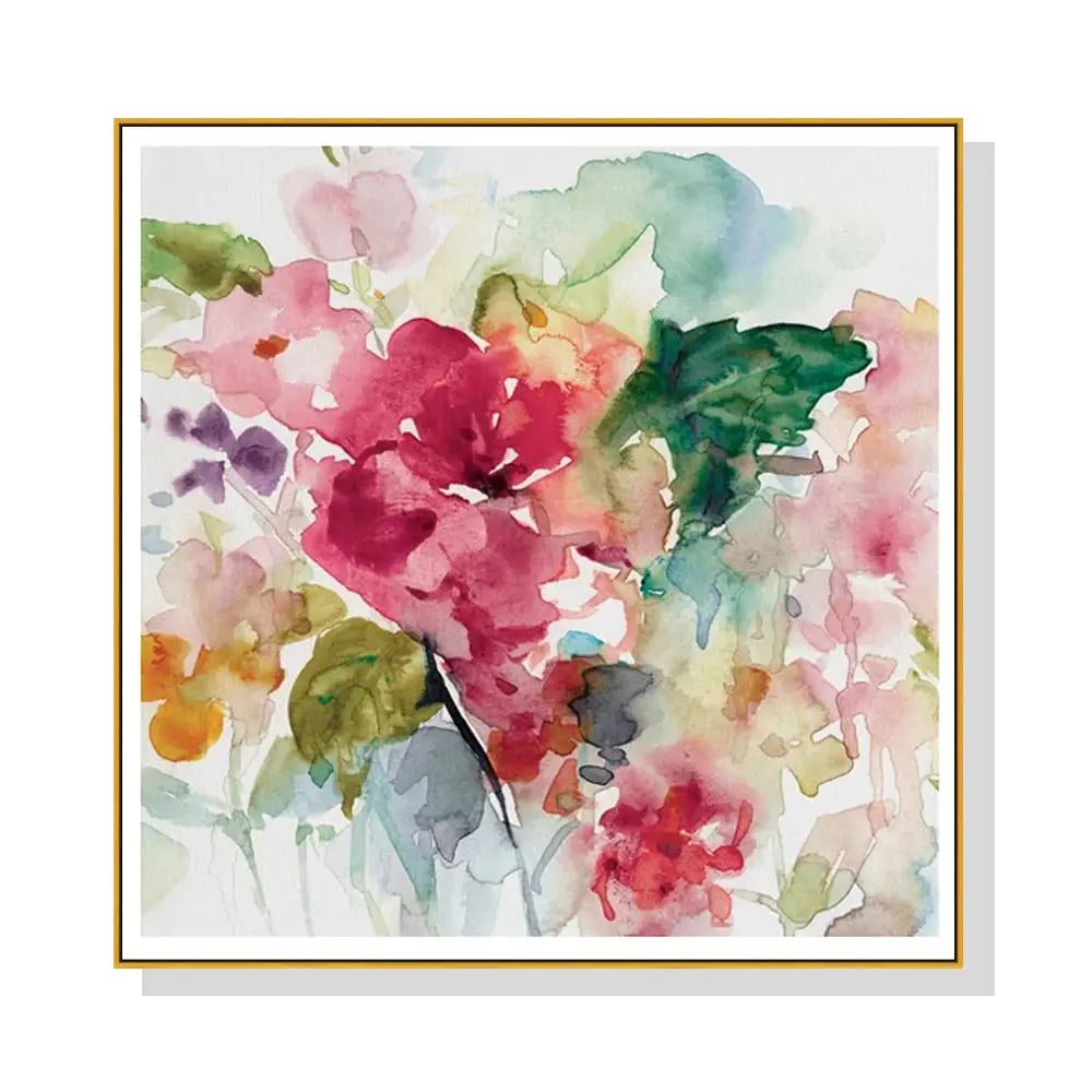 Wall Art 70cmx70cm Floral Brunch Gold Frame Canvas - Home & Garden > Wall Art