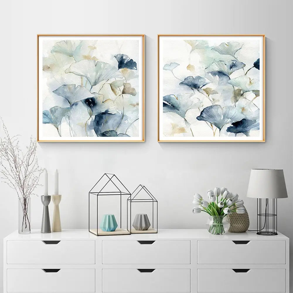 Wall Art 70cmx70cm Gingko Leaves By Carol Robinson 2 Sets Gold Frame Canvas - Home & Garden > Wall Art