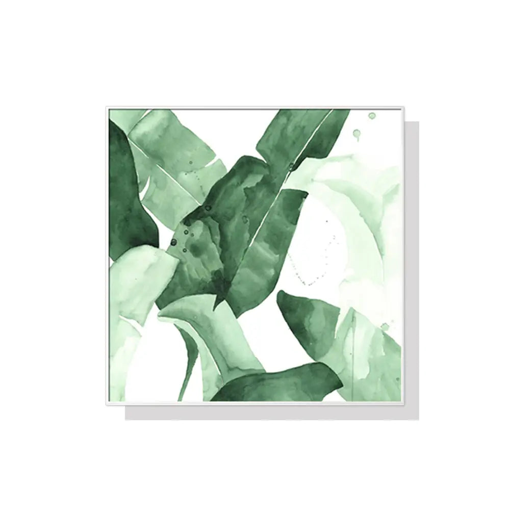 Wall Art 70cmx70cm Tropical Leaves Square Size White Frame Canvas - Home & Garden > Wall Art