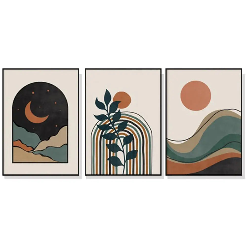 Wall Art 80cmx120cm Abstract Dark Green 3 Sets Black Frame Canvas - Home & Garden > Wall Art