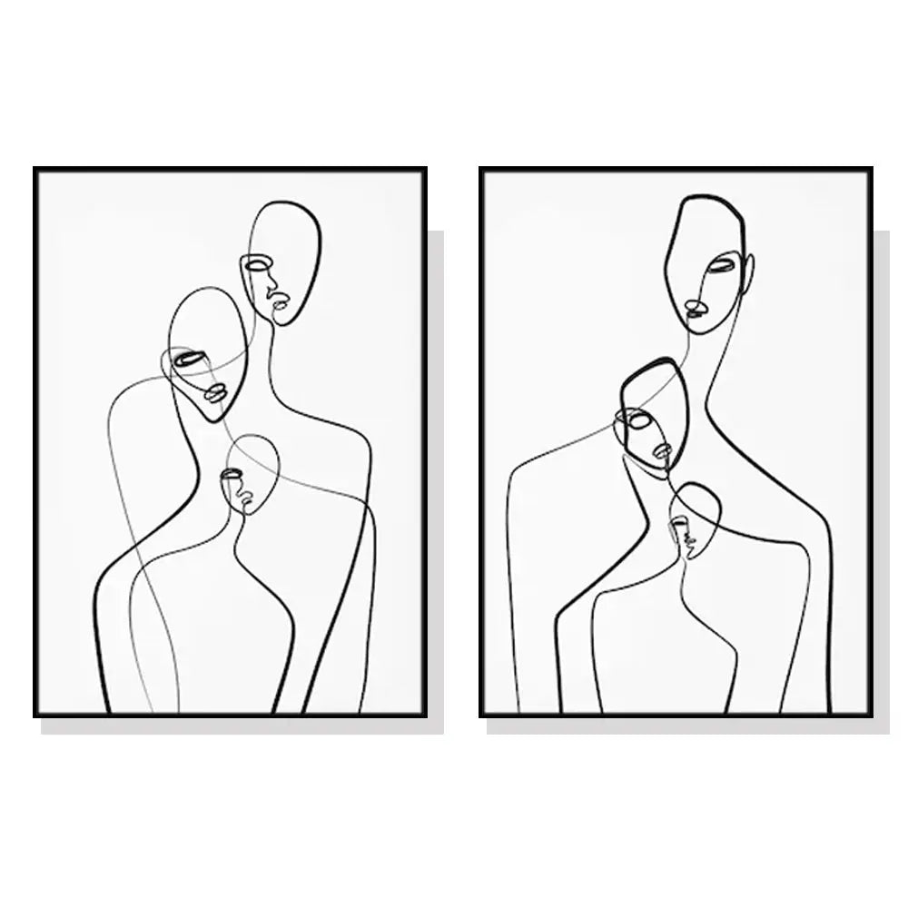 Wall Art 80cmx120cm Abstract Figures 2 Sets Black Frame Canvas - Home & Garden > Wall Art