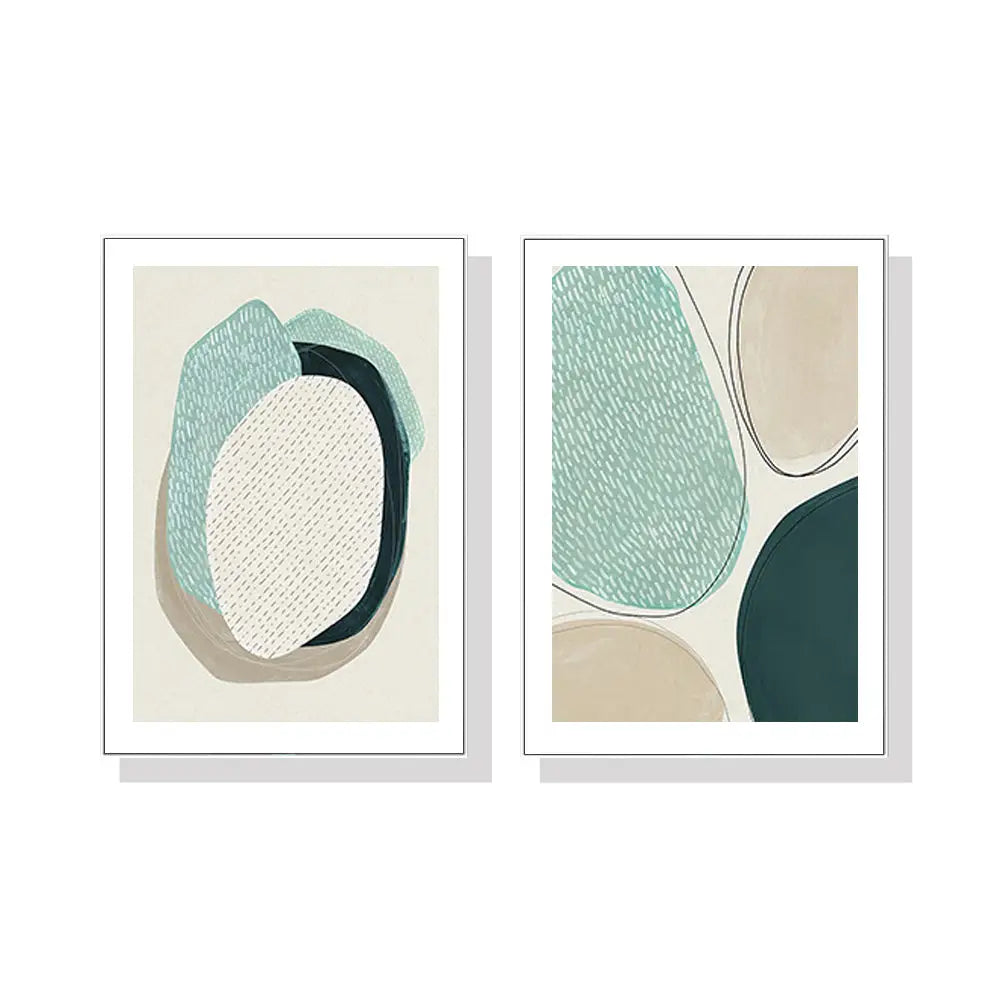 Wall Art 80cmx120cm Abstract Green Circle 2 Sets White Frame Canvas - Home & Garden > Wall Art