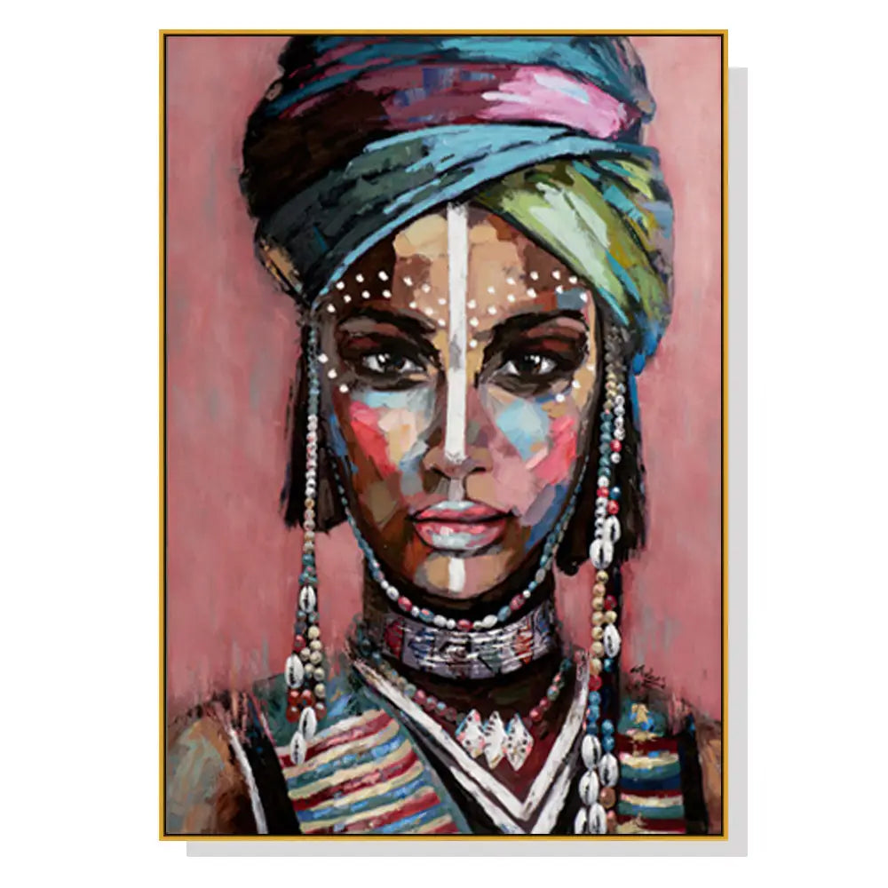 Wall Art 80cmx120cm African woman II Gold Frame Canvas - Home & Garden > Wall Art