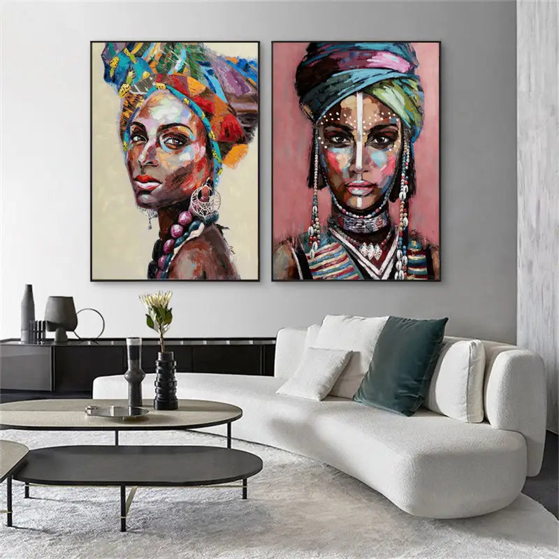 Wall Art 80cmx120cm African women 2 Sets Black Frame Canvas - Home & Garden > Wall Art