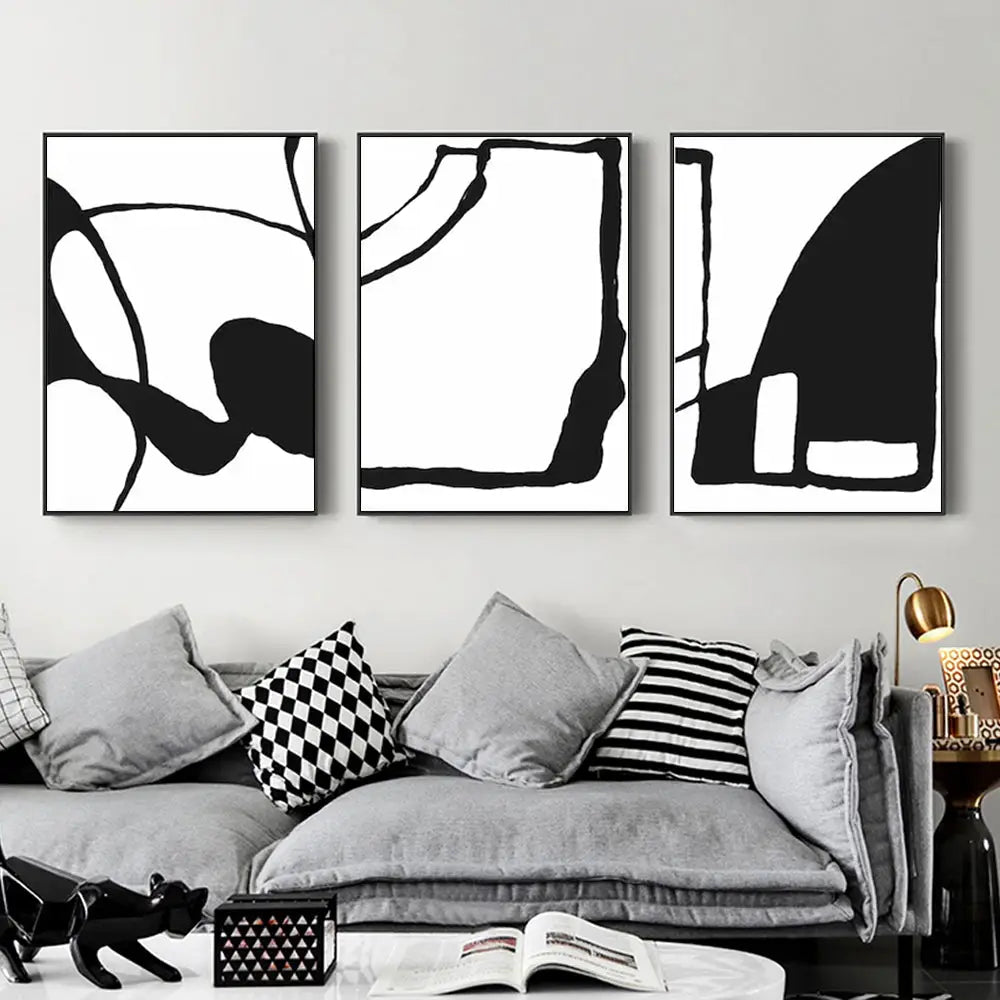 Wall Art 80cmx120cm Black and White 3 Sets Black Frame Canvas - Home & Garden > Wall Art