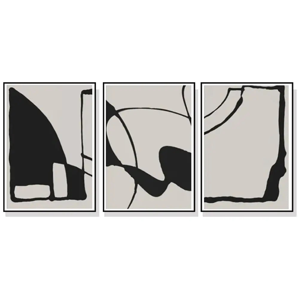 Wall Art 80cmx120cm Black Beige 3 Sets Black Frame Canvas - Home & Garden > Wall Art