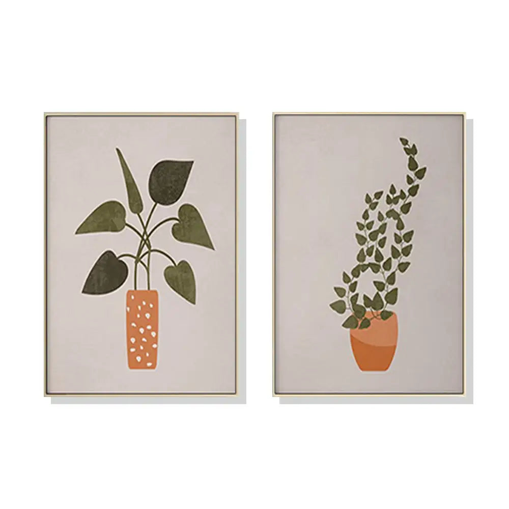 Wall Art 80cmx120cm Boho Botanical Art 2 Sets Gold Frame Canvas - Home & Garden > Wall Art