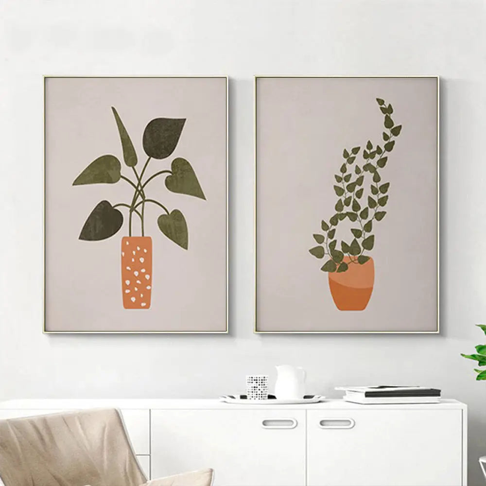 Wall Art 80cmx120cm Boho Botanical Art 2 Sets Gold Frame Canvas - Home & Garden > Wall Art