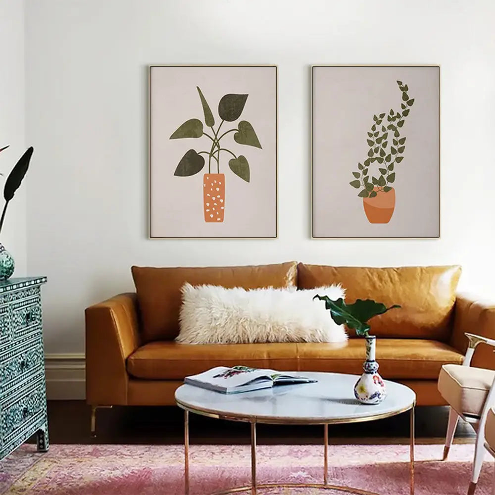 Wall Art 80cmx120cm Boho Botanical Art 2 Sets Gold Frame Canvas - Home & Garden > Wall Art