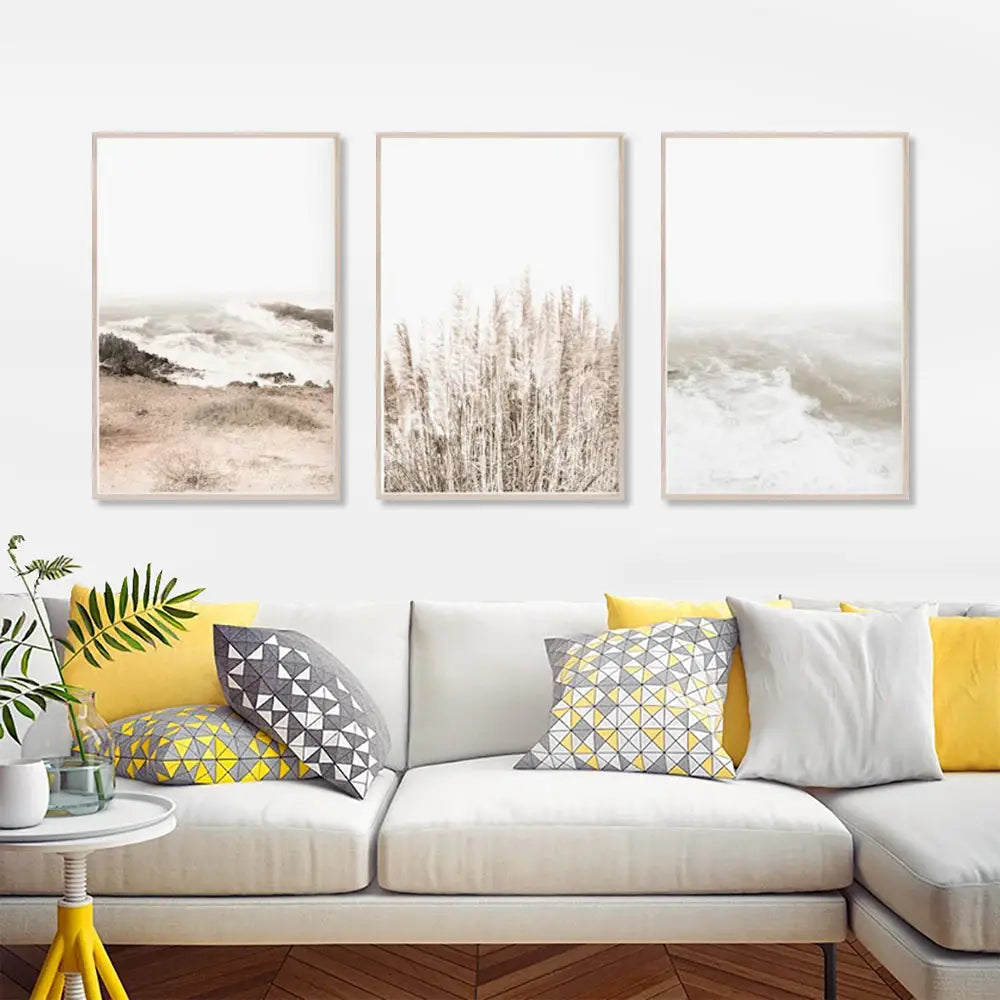 Wall Art 80cmx120cm Coastal Beach 3 Sets Wood Frame Canvas - Home & Garden > Wall Art