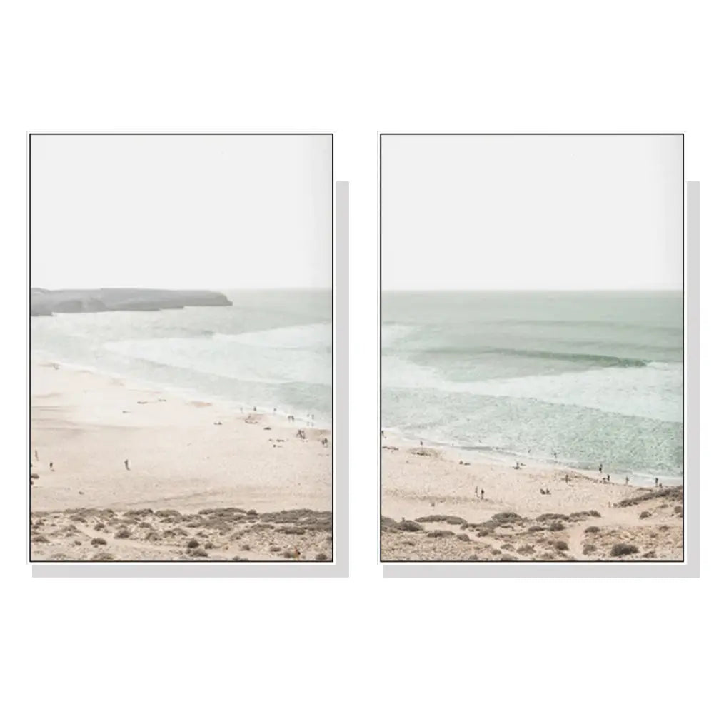 Wall Art 80cmx120cm Coastal Prints 2 Sets White Frame Canvas - Home & Garden > Wall Art