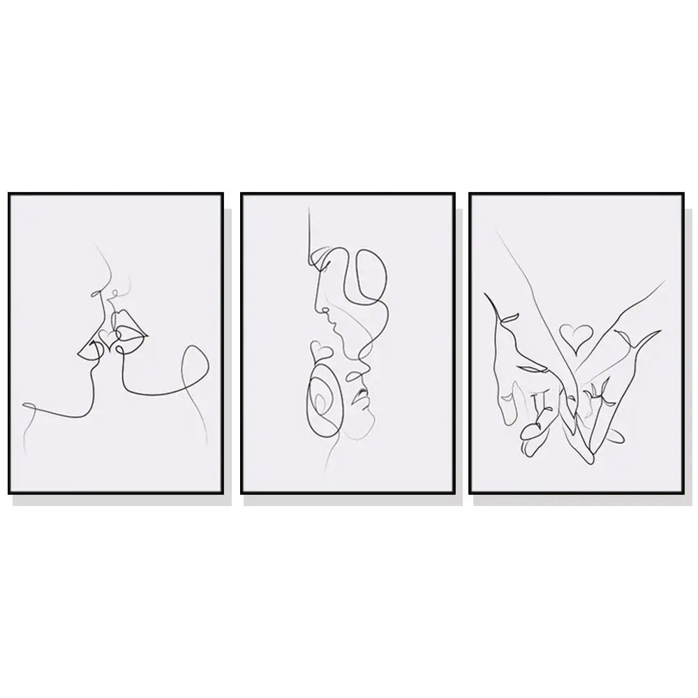 Wall Art 80cmx120cm Couples 3 Sets Black Frame Canvas - Home & Garden > Wall Art