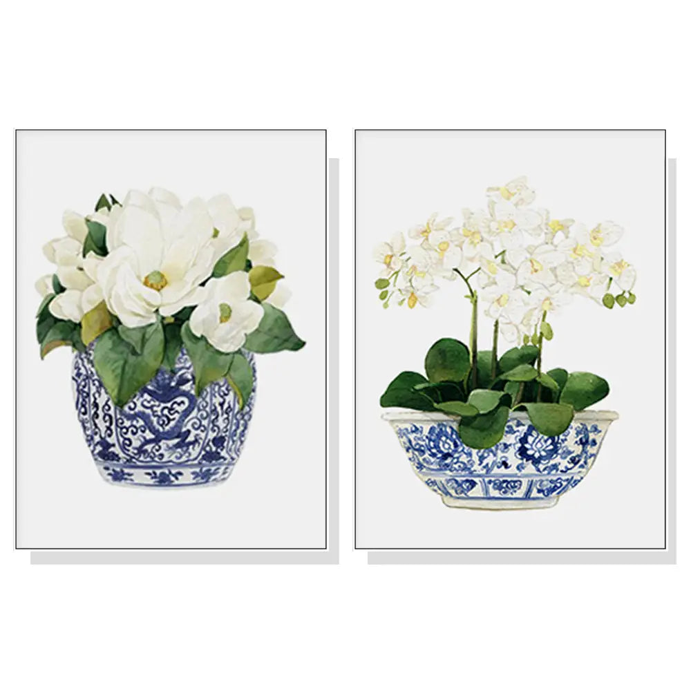 Wall Art 80cmx120cm Elegant Flower 2 Sets White Frame Canvas - Home & Garden > Wall Art