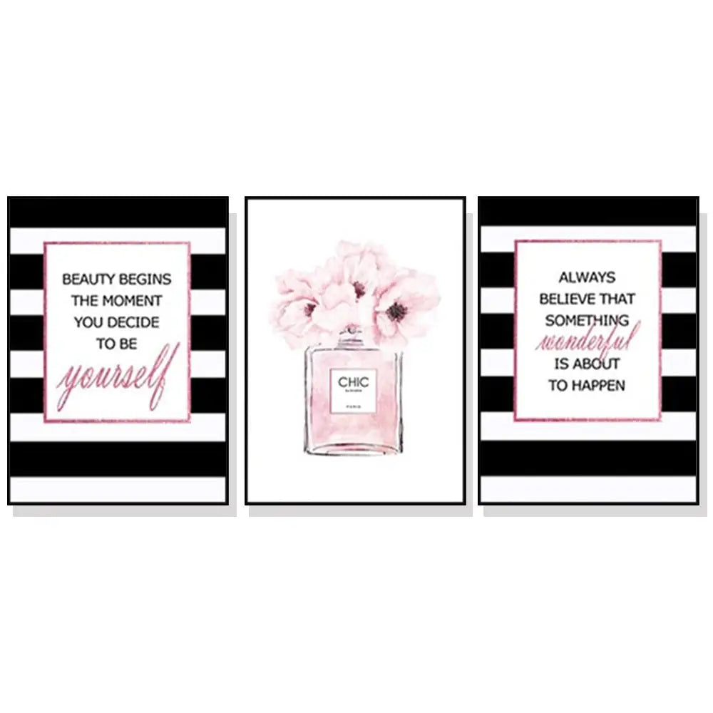 Wall Art 80cmx120cm Fashion Prints 3 Sets Black Frame Canvas - Home & Garden > Wall Art