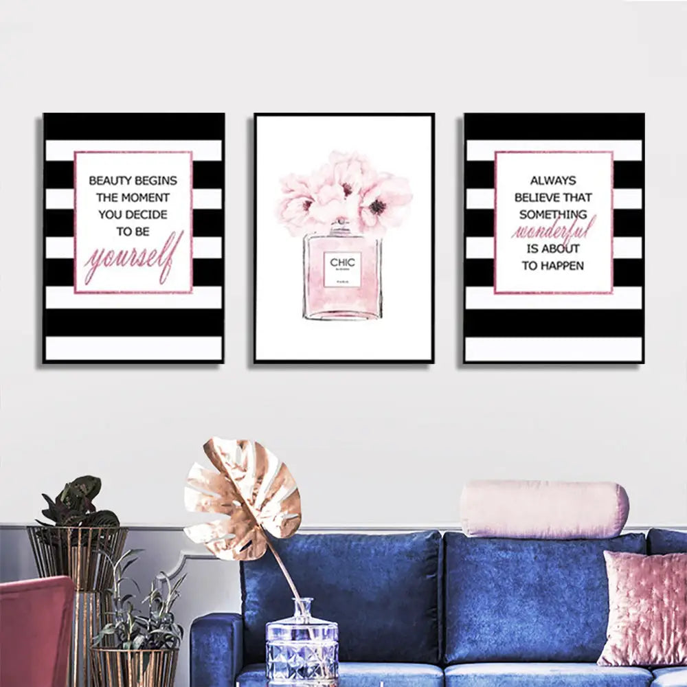 Wall Art 80cmx120cm Fashion Prints 3 Sets Black Frame Canvas - Home & Garden > Wall Art
