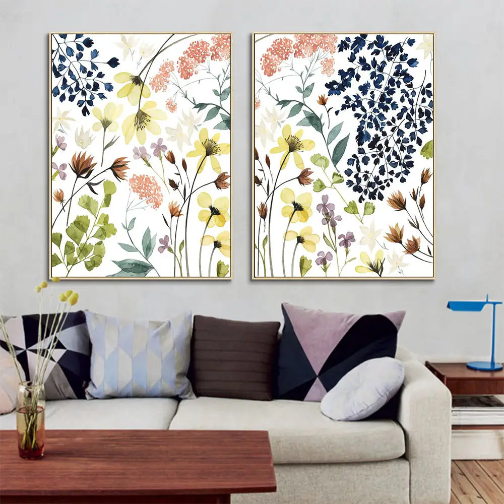 Wall Art 80cmx120cm Flower Composition 2 Sets Gold Frame Canvas - Home & Garden > Wall Art