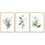Wall Art 80cmx120cm Green and Gold Watercolor Botanical 3 Sets Gold Frame Canvas - Home & Garden > Wall Art