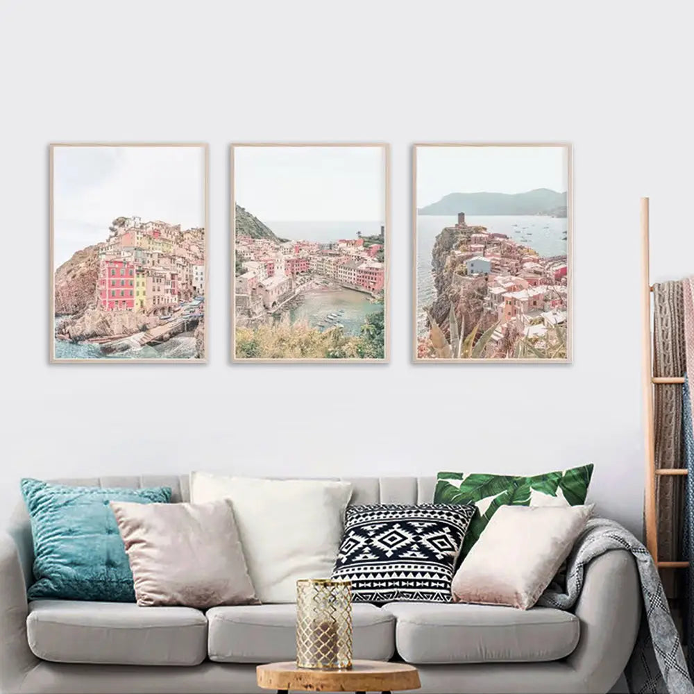 Wall Art 80cmx120cm Italy Cinque Terre 3 Sets Wood Frame Canvas - Home & Garden > Wall Art