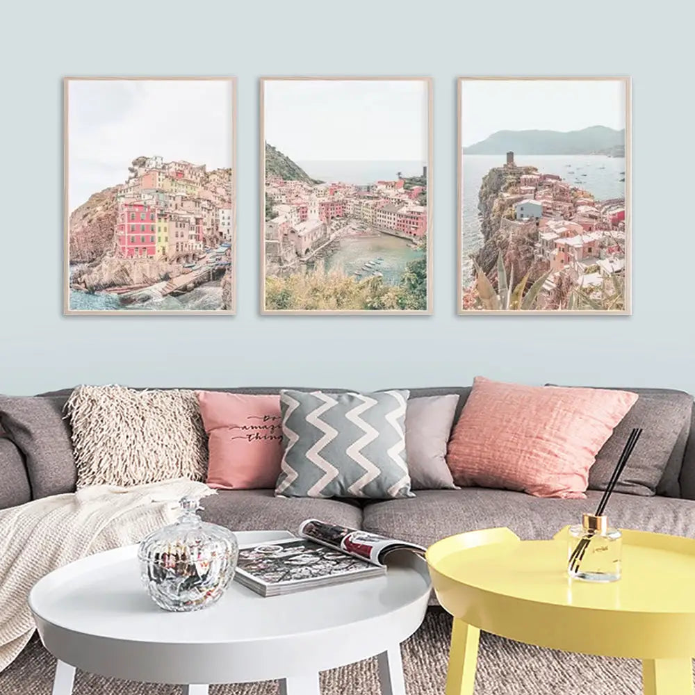 Wall Art 80cmx120cm Italy Cinque Terre 3 Sets Wood Frame Canvas - Home & Garden > Wall Art